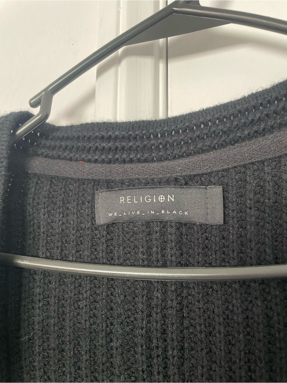 Religion Men's Black Open-Front Ribbed Cardigan Sweater - Picture 4 of 4